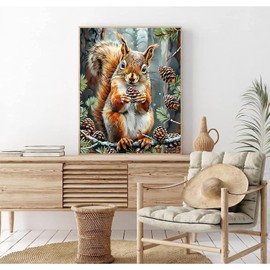 Squirrel Eating Pine Cone Paint by Number Kits 16 x 20 inch Canvas Autumn Decor DIY Painting for Adults Beginners Fall Decor Paint by Numbers With Brushes Acrylic Pigment for Home Decor(Without Frame)