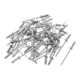 Motoforti Dome Head Large Flange Blind Rivets 3mm Grip Diameter 10mm Grip Length 5.8mm Flange Diameter Stainless Steel Carbon Steel Silver Tone 50 Pcs