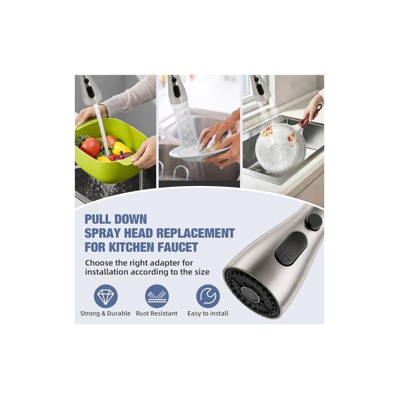 Kitchen Faucet Head Replacement, 3-Function Pull Down Spray Head with