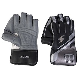 SS Cricket LEGEND Wicket Keeping Gloves ' Mens Size, (Black)