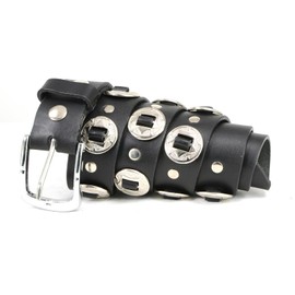 Milwaukee Leather MP7120 Men's Chrome Conchos - Black Leather Belt with Interchangeable Buckle - 1.5 inches Wide - 40