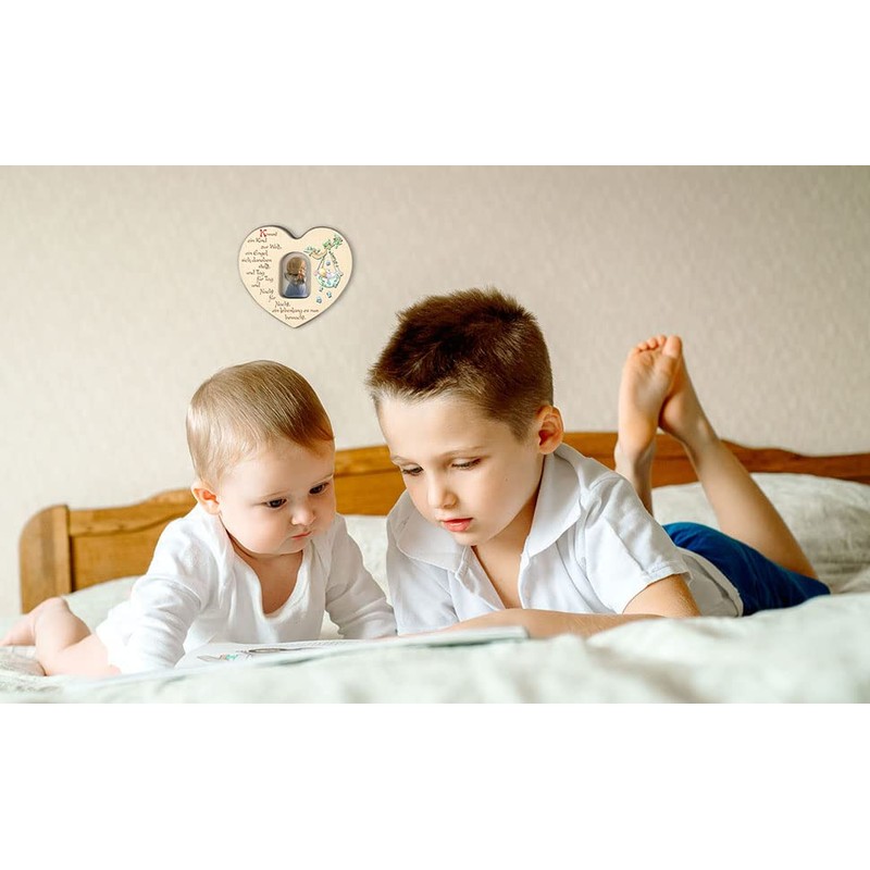 MaMeMi Wooden Heart for Boys with Guardian Angel for Birth