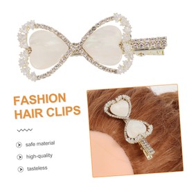 PACKOVE Rhinestone Bow Heart Hair Clip Metal Geometric Barrette for Women Elegant Hair Accessory Party Wedding Christmas Stylish Hairpin with Creative Design