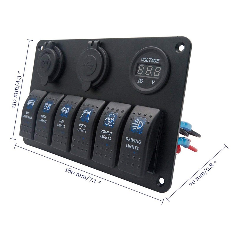 Riloer 6 Gang Rocker Switch Panel Switch Panel Waterproof Light