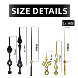 LEEQ Set of 12 Style Hands for Wall Clock - Aluminium Clock Hands Kit Quartz Clock Movement Long Hands DIY Replacement Parts for Clock Repair (Multiple Colours)