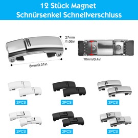 HavaCue 12 PCS Lock Laces Magnetic/Buckle, 3 Colors Buckle Shoe Laces, Adult Buckle Shoe Laces Closure, Metal Shoelace Connector, Quick Lazy Shoelace Lock for Sneakers Casual Shoes