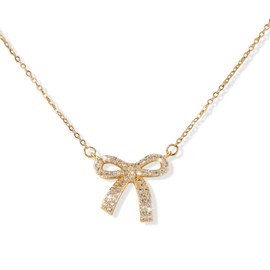 XIHIRCD Bow Necklace, Dainty Ribbon Bowknot Chain Necklace Cute Fashion Bowtie Pendant for Choker Gold Bow Jewelry Gift for Women Wedding Prom Daily Wear