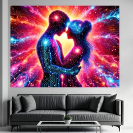 BlissYard UV Reactive Backdrop Blacklight Tapestry 80x60 Glow in the Dark Tapestry Futuristic Couple Sign Tapestry Wall Tapestry for Bedroom, Living Room Decor Trippy Black Light Decor