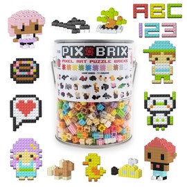 Pix Brix Pixel Art Puzzle Bricks Bucket - 1,500 Piece Pixel Art Kit with 11 Colors, Light Palette - Interlocking Building Bricks, 2D and 3D Builds - Stem Toys, Ages 6 Plus