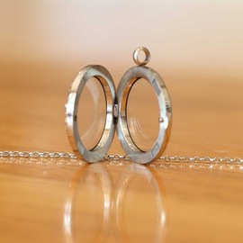 Big Round Sparkle Floating Locket and Round Loop Necklace