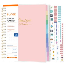 SUNEE Budget Planner - Deluxe Monthly Budget Book with 12-Pockets for Bill Organizer, Undated 12 Month Expense Tracker Notebook & Account Book B5 Size (8" x 10") to Manage Your Finance Planner, Pink