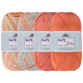 JubileeYarn Soft and Slim Yarn - Baby Weight Rayon from Bamboo Wool Blend - 50g/Skein - Shades of Orange - 4 Skeins