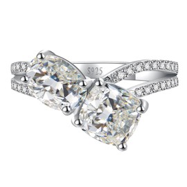 ETERMBOL Toi Et Moi Ring Promise Ring for her 925 Sterling Silver Women Engagement Ring Created Oval & Cushion Cut Engagement Ring Wedding Band Double Stone Ring Width Band 2mm Size 5