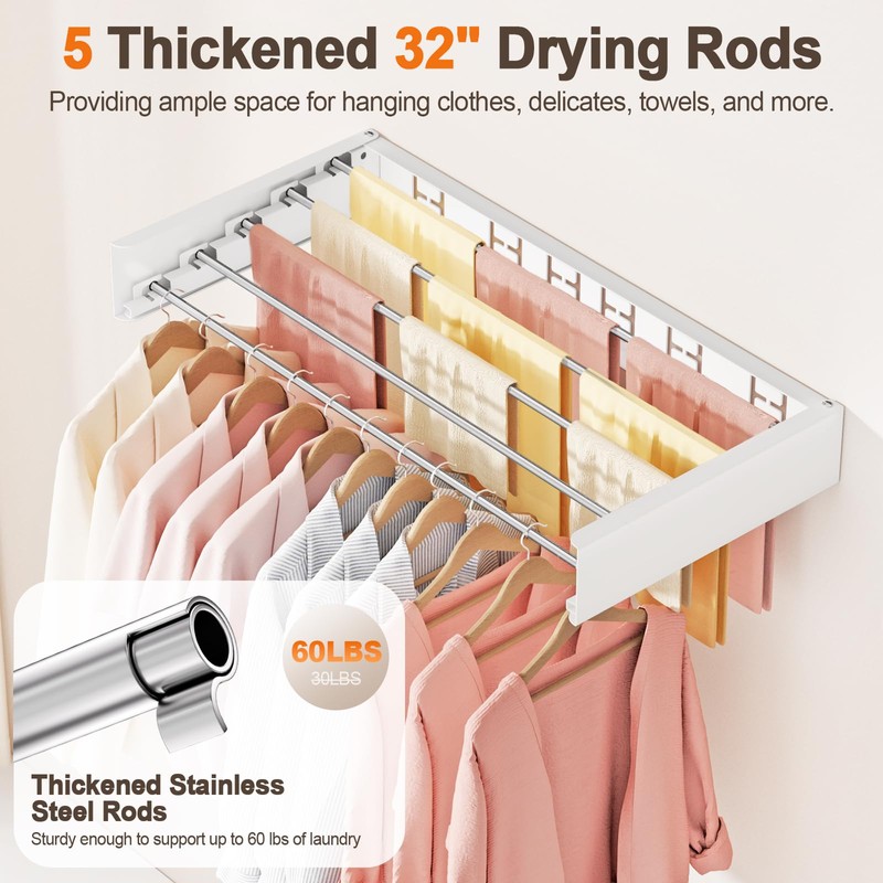 Vasunray Wall Mounted Clothes Drying Rack Folding Indoor, Foldable Laundry