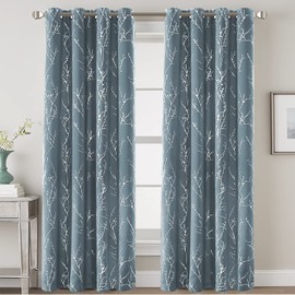 H.VERSAILTEX Blackout Curtains for Bedroom Foil Print Twig Tree Branch Thermal Insulated Grommet Curtain Drapes Light Blocking Thick Soft Window Curtains for Living 52 x 84 Inch, 2 Panels, Stone Blue