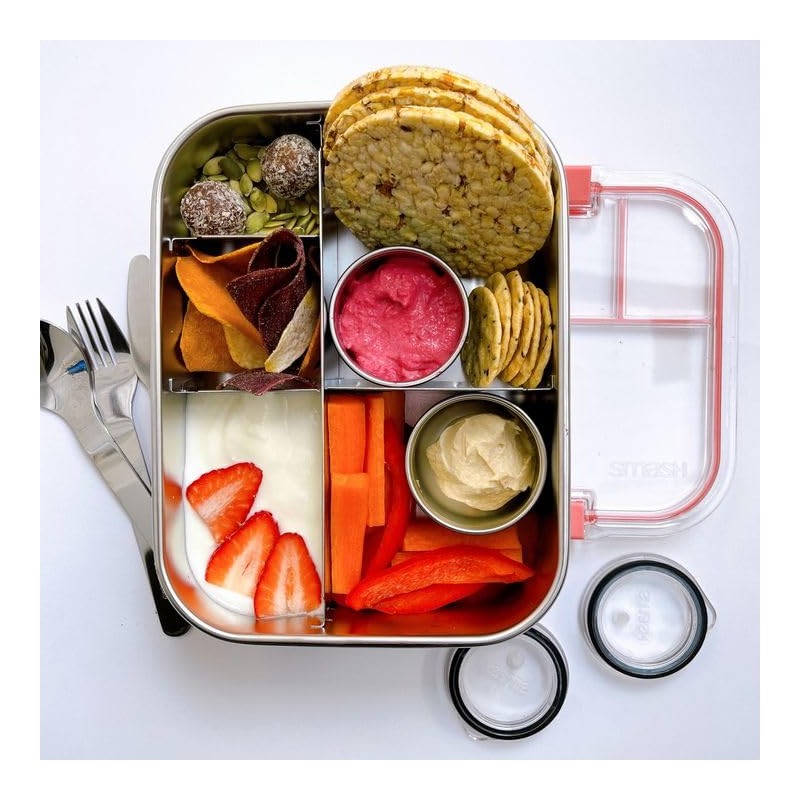 Smash Stainless Steel Bento Lunch Box, 5 Compartments, Sage, 1400ml