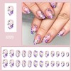 Oval Press on Nails Short Fake Nails with Purple Flower