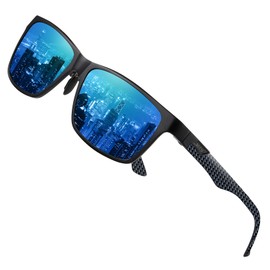 DUCO Men's Polarised Sunglasses with Rectangular Metal Frame and Carbon Fibre Glasses Legs UV400 CAT 3 8206, Black Blue Temple Revo Blue Lens