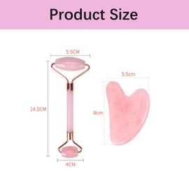 Rose Quartz Roller and Gua Sha Set Pink Jade Face Roller and Gua Sha Stone Anti Aging Face Rollers for Women Girls Men’s Skincare Facial Neck and Body Relieve Facial Tension