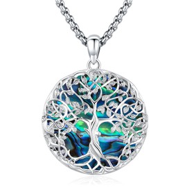 Eusense Tree of Life Necklace Women Men Famliy Celtic Tree of Life Pendant Abalone Shell Sterling Silver 925 Jewelry Gifts for Mom Dad Grandma Wife