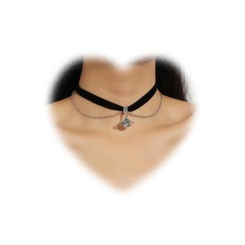 W WEILIRIAN Punk Velvet Choker Necklace Layered Saturn Pendant Necklace Black Velvet Necklace Suede Cord Necklace Celestial Necklace Choker Jewelry for Women and Girls Gifts