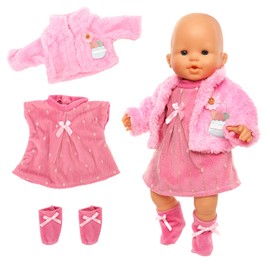 Miunana Clothing Outfits for Baby Dolls, Doll Clothes 35-43 cm, 3 Pieces, Dress Coat Sock