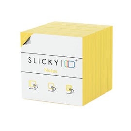 SlickyNotes Glue Free Static Cling Sticky Notes - Reusable Double-Sided Notes | Stick to Any Surface | Dry Erasable | Slideable | Recyclable Note Pads (Note 3x3 Pastel Yellow, 12 Pads)