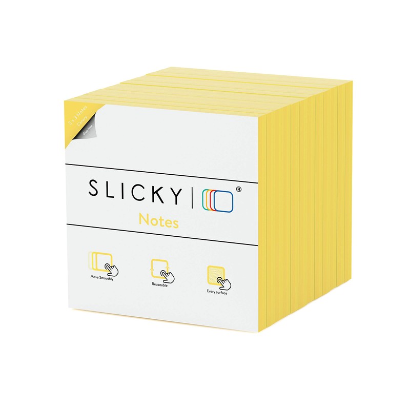 SlickyNotes Glue Free Static Cling Sticky Notes - Reusable Double-Sided