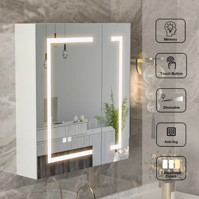 Mepplzian Large LED Bathroom Mirror Cabinet Touch Switch 3 Colors