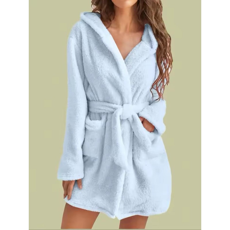 Women's Hooded Fleece Robe with Waist Belt – Cozy Layer