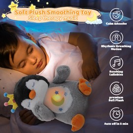 seOSTO Soothing Penguin Breathing Penguin Teddy Plush with Light and Natural Breathing Musical Soothing Doll for Baby Toys New Baby Gifts, Anxiety Teddy for Adults