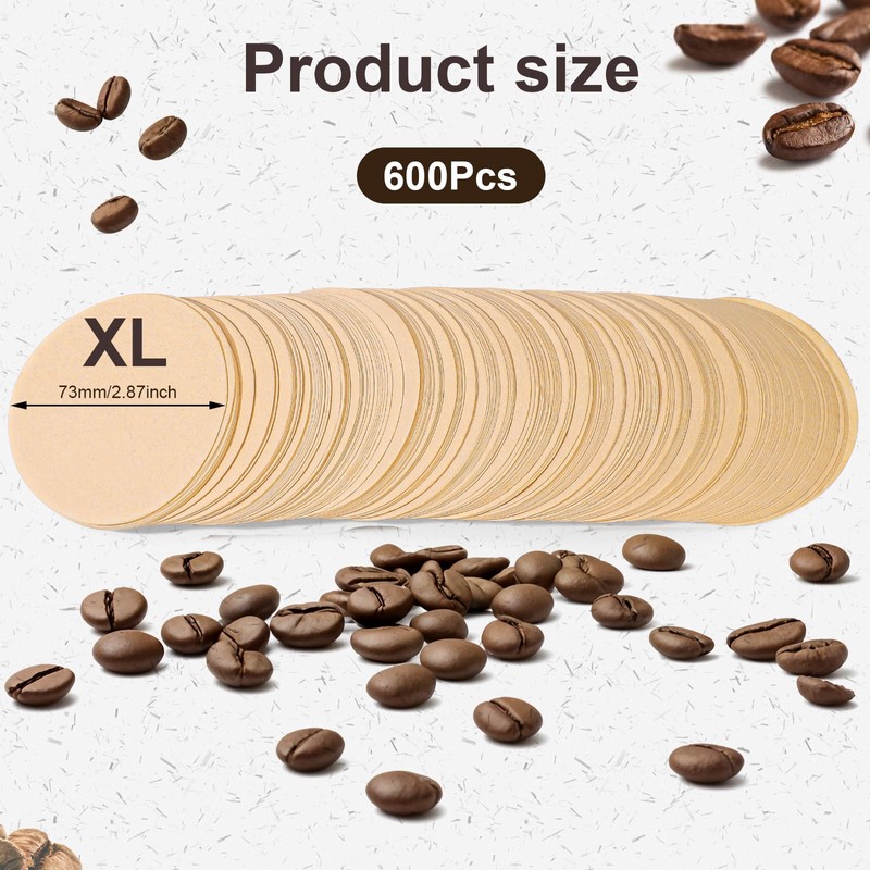 600pcs XL Replacement Coffee Filter Paper, Natural Round Coffee Filter