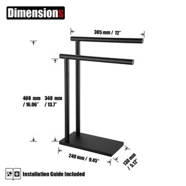 JQK Hand Towel Holder Stand Oil Rubbed Bronze, Modern Tree Rack Free Standing for Countertop with 12 Inch 2 Bars, 304 Stainless Steel ORB, HTT172-ORB