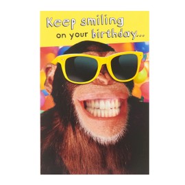 UK Greetings Birthday Card For Him/Male/Friend With Envelope - Smiling Chimp Design