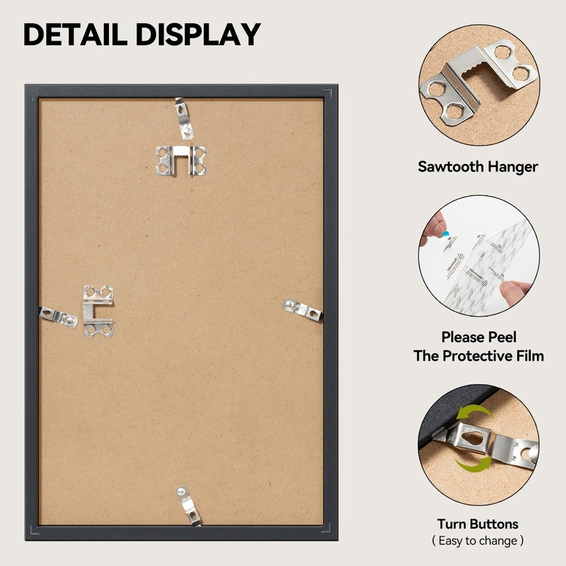 HappyHapi 8x12 Picture Frame, Black Photo Frame for 6x8 with