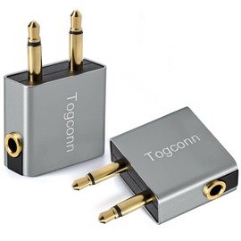 1/8" 1/8 Inch Airplane Flight Headphone Adapter 2Pack, Dual 3.5mm Male to 3.5mm Female Airplane Headphones Jack Aux Audio Converter Connector (Aluminum Shell) for in-Flight Entertainment Systems