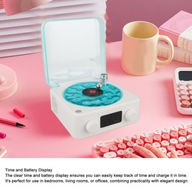 Annadue Turntable Style Speaker, Small 3-in-1 Multifunctional Stereo Speaker with Night Light and Time Display (White)