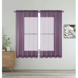 WPM Mauve Sheer Curtains 58" Wide x 63" Long 2 Panels Livingroom Window Treatment Rod Pocket Sheer Voile for Bedroom, Kitchen, Children Room Fully Stitched and Hemmed