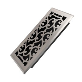 Howeall 4x10 Inches Heavy Duty Walkable Floor Register - Easy Adjust Air Supply Lever Decorative Floor Vent Covers - Savannah Design Vent Covers for Home - Satin Nickel