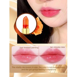 Flower-Design Temperature-Responsive Lipstick - 2-Pack, Long-Lasting, Moisturizing, Color-Changing Lip Colors in Red and Blue Flowers, Alcohol-Free and Fading-Resistant