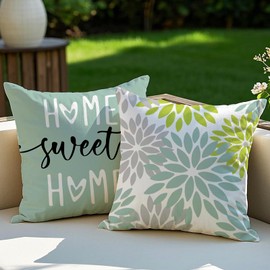 Vorysum Cushion Cover, 50 x 50 cm, Set of 2, Green Modern Outdoor Cushion, Dahlia Cushion Covers, Flowers, Decorative Sofa Cushion, Velvet Look for Garden, Sofa, Living Room, Bed, Double-Sided Pattern