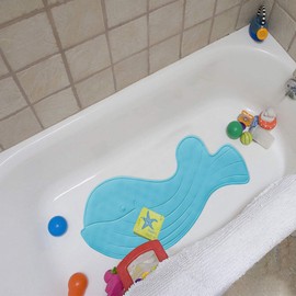 Qulable Bath Mat Kid Bath Mats Non Slip Kids Shower Mat,Rubber Material Odorless,Durable Anti-Bacterial,Mildew resistant, Machine Washable,Whale Pattern. (Blue),75cm/29.5in * 35cm/13.5 in