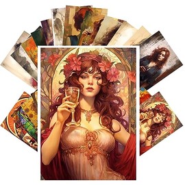 PIXILUV Vintage Postcards (24 pcs 4"x6" each) Pretty Women Painted in Amazing Sunny Colours Art Deco Vintage Postcards Retro Greeting Card Book Illustration Reprint
