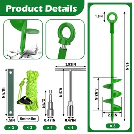 3 Pack 18" Tree Stake Kit, Heavy Duty Spiral Stakes and Supports for Leaning and Young Trees Straightening, Protect Trees from Bad Weather (Green)