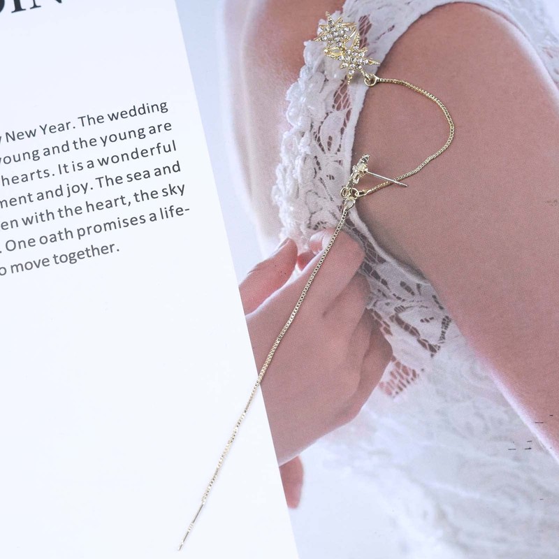 Yheakne Boho Crystal Northstar Ear Cuff Earrings Gold Cz Star