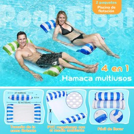 Jesir 2 Piezas Hamaca de Agua,4 En 1colchoneta Inflable Plegable para Piscina,Salón Flotante,Juguetes Piscina Playa Verano(Fila Flotante de 2 Tubos)