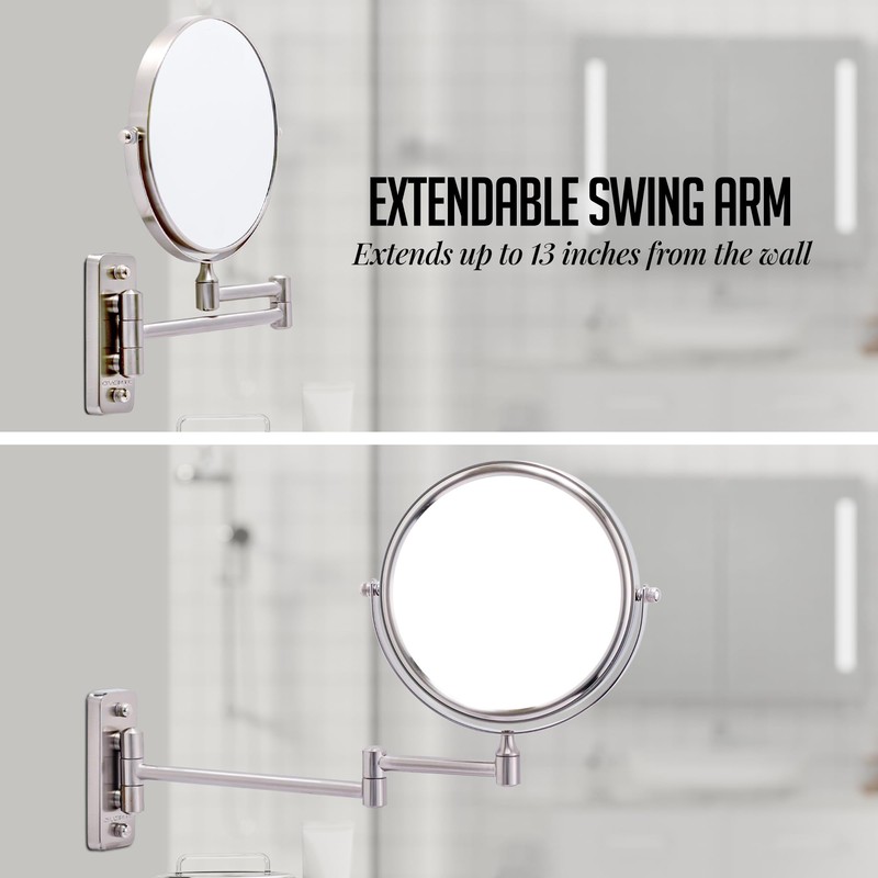 OVENTE 7" Wall Mounted Makeup Mirror with 1X/10X Magnification, Double