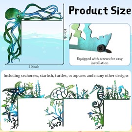 MorningRo 4 Pcs Ocean Door Frame Decoration Set Metal Octopus, Sea Turtle, Seahorse and Starfish Wall Art Decor Beach Themed Corner Sign Bathroom Decor for Indoor Outdoor Door Window Home Office
