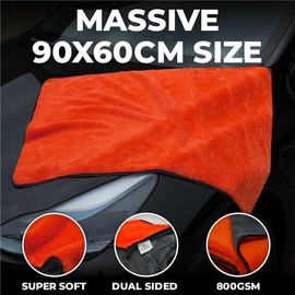 Towelogy® Car Drying Towel Extra Large - Double Sided 90x60cm Microfibre Drying Cloth - Super Absorbent One Pass Car Towel (Red/Black)