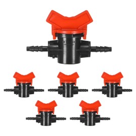 M METERXITY 6-Pack Barbed Ball Valve, for 1/4 Inch Drip Tubing Plastic in-Line Ball Valve Shut-Off Switch for Irrigation/Greenhouse/Aquariums, Barbed Locking Drip Irrigation Fitting